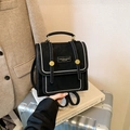 Vintage black nubuck mini backpack with white contrast stitching and gold buckle - Black without Pendant