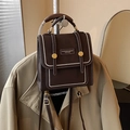 Vintage dark brown leather mini backpack with contrast stitching and golden buckle - Coffee without Pendant
