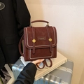 Vintage burgundy mini backpack with silver rivets and dual-purpose handle - Wine Red Without Pendant
