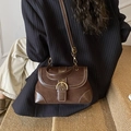 Retro brown suede saddle bag with gold buckle and adjustable leather shoulder strap - Coffee