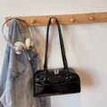 Retro black shiny leather bowling bag with gold logo on a wooden wall hook - Black without Pendant