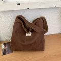Large dark brown suede tote bag with faux shearling lining and stylish OUR FAVE logo tag - Brown