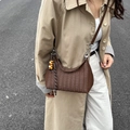 Dark brown pleated hobo bag for women with wooden bead detail and adjustable strap - Brown