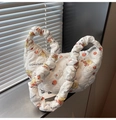 Detail of white quilted cloud bag with cute bear print and ruched elastic handle - Persimmon