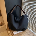 Sac hobo noir en toile avec poignée en cuir et bandoulière réglable - Noir