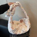 Quilted white cloud bag with cute bear pattern and stylish knotted handle - Off-white Bear