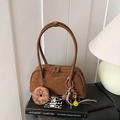 Borsa a spalla marrone vintage in similpelle con ciondolo a ciambella e smile carino - Marrone (Con Ciondolo)