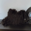 Fashionable heart-shaped black faux fur shoulder bag with soft plush texture for women - Black
