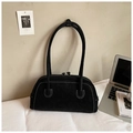 Retro black suede underarm bag with contrast stitching and large capacity design - Black (No Pendant)