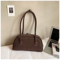 Vintage dark brown Boston shoulder bag in matte suede with white contrast stitching - Coffee (No Pendant)