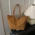 Minimalist brown large capacity faux leather tote bag for office and casual style - Brown No Pendant