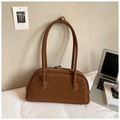 Brown vintage Boston pillow bag in matte faux leather with white contrast stitching - Brown (No Pendant)