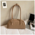 Minimalist camel brown faux leather underarm pillow bag with elegant stitching and long handles - Khaki Argyle (Without Charm)