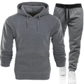 Men's dark grey heavy knit tracksuit featuring a hooded sweatshirt and jogger pants - M / Dark Grey Set