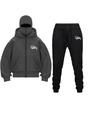 Completo sportivo uomo felpa grigio scuro con maschera e pantaloni neri set - S / grigio scuro
