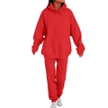Detail of red men's tracksuit featuring a drawstring hoodie with a spacious kangaroo pocket - S / Top And Bottom / Red