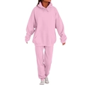 Detail view of light pink men's hooded tracksuit featuring kangaroo pocket and joggers - S / Top And Bottom / Pink