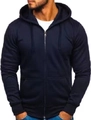 Sweat à capuche zippé bleu marine pour homme avec poches latérales et bords côtelés - Bleu Marine