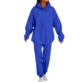 Detail of royal blue hooded tracksuit with kangaroo pocket and drawstring on joggers - S / Top And Bottom / Blue