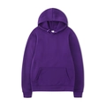 Detail eines dunkelvioletten Hoodies mit Kapuze, Kordelzug und Kängurutasche - Lila