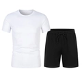Flat lay view of white mesh T-shirt and black drawstring shorts set for men - S / Top And Bottom / White/Black