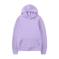 Minimalistischer lavendelfarbener Kapuzenpullover mit Kängurutasche und Fleece in flacher Ansicht - Hellviolett