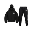 Tuta nera stile street con felpa integrale con cappuccio e zip e pantaloni sportivi - S / Nero