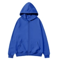 Detail view of royal blue zip-up hoodie featuring front pockets and ribbed cuffs - Sapphire Blue