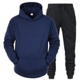 Unisex navy blue fleece hoodie and black jogger pants tracksuit set in size L - Navy Top + Black Pants