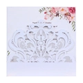 Faire-part de mariage découpé au laser avec dentelle et motifs floraux aquarelle - Blanc