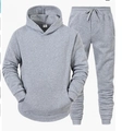L-sized heather grey fleece hooded tracksuit featuring a drawstring hoodie and sweatpants - Light Gray