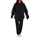 Men's solid black tracksuit featuring an oversized drawstring hoodie and joggers - Black