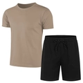 Men's mesh summer set with khaki short sleeve T-shirt and black drawstring shorts - S / Top And Bottom / 4-Khaki/Black