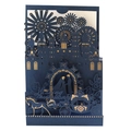 Invito di nozze blu scuro intagliato al laser con castello e carrozza in lamina d'oro - Blu scuro