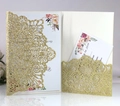 Detailed laser-cut gold glitter wedding invitation with elegant floral inner card - Glitter Yellow Gold (HK-120 Glitter)