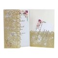 Laser-cut lace wedding invitation suite with gold glitter pocket and floral design - Gold