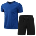 Ensemble de sport été pour homme avec T-shirt en maille bleu roi et short à cordon noir - S / Haut Et Bas / 7-Bleu Royal/Noir