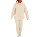 Men's casual cream beige hooded tracksuit two-piece set with oversized fit hoodie - Khaki