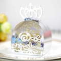 Elegant laser-cut hollow candy box with silver crown top for weddings and parties - Reflective Silver