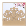 Détail d'invitation de mariage en dentelle dorée découpée au laser avec carte florale - Beige Or