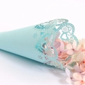 Light blue laser-cut heart paper cone filled with dried flower petals for weddings - 15CM / Light Blue