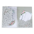 Elegant sage green laser-cut rose wedding invitation set with watercolor floral cards - Standard Type / Silver