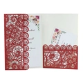 Elegant laser-cut red glitter wedding invitation with floral insert and lace pattern - Red