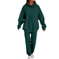 Deep forest green women's two-piece tracksuit featuring hooded sweatshirt and joggers - Dark Green