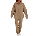 Men's casual khaki tracksuit set featuring a drop shoulder hoodie and drawstring joggers - Camel