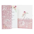 Detail of pink laser cut wedding invitation with glitter finish and rose floral pattern - Pink
