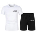 Ensemble de sport d'été pour hommes avec T-shirt blanc et short à cordon - M / Haut Et Bas / Blanc/Noir (Version Imprimée)