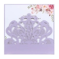 Détail de l'invitation de mariage en dentelle découpée au laser avec papier lilas scintillant - Lilas
