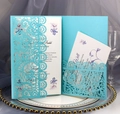 Detailed laser-cut tiffany blue wedding invitation set with pearl paper texture - Turquoise Blue