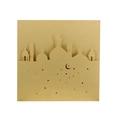 Champagnerfarbene Laserschnitt-Einladung mit Mond- und Burgsilhouette-Design - Champagnergold